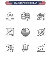 9 usa linie zeichen unabhängigkeitstag feier symbole der usa flagge armee amerikanische karte editierbare usa tag vektor design elemente