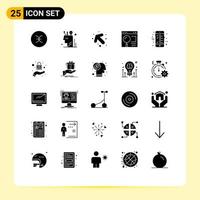 Gruppe von 25 modernen soliden Glyphen, die für den stationären Seitenbrowser der Rechnungssuche gesetzt werden, editierbare Vektordesign-Elemente vektor