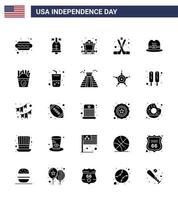 4. juli usa glücklicher unabhängigkeitstag symbol symbole gruppe von 25 modernen soliden glyphen von cap america cart amerikanisches eishockey editierbare usa tag vektordesignelemente vektor