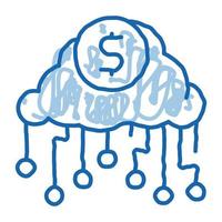 Cash Cloud Doodle Symbol handgezeichnete Illustration vektor