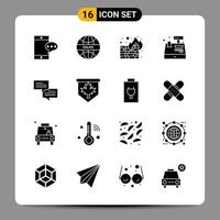 16 schwarze Icon-Pack-Glyphen-Symbole Zeichen für ansprechende Designs auf weißem Hintergrund 16 Icons gesetzt vektor