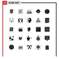 Gruppe von 25 soliden Glyphen Zeichen und Symbolen für bearbeitbare Vektordesign-Elemente der Salon-Audio-Computer-Musikwolke vektor