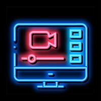 video-player auf dem bildschirm neonglühen symbol illustration vektor