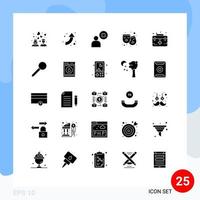 25 universelle solide Glyphenzeichen Symbole der Ersten Hilfe löschen bearbeitbare Vektordesign-Elemente für das Filmtheater des Benutzers vektor