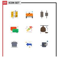 Stock Vector Icon Pack mit 9 Zeilenzeichen und Symbolen für die Unterstützung von Feuerarbeiten Rotlichtdienst FAQ editierbare Vektordesign-Elemente