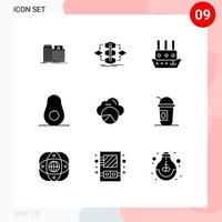uppsättning av 9 modern ui ikoner symboler tecken för rapportering mat modell avokado ångare redigerbar vektor design element