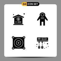 4 schwarze Icon-Pack-Glyphen-Symbole Zeichen für ansprechende Designs auf weißem Hintergrund 4 Icons gesetzt vektor