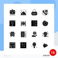 redigerbar vektor linje packa av 16 enkel fast glyfer av browser telefon restaurang utbyta handväska redigerbar vektor design element