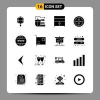 16 schwarze Icon-Pack-Glyphen-Symbole Zeichen für ansprechende Designs auf weißem Hintergrund 16 Icons gesetzt vektor