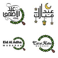 satz von 4 vektoren eid mubarak glückliches eid für sie in der lockigen schrift der arabischen kalligrafieart mit sternenlampenmond