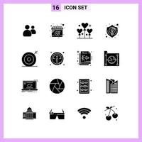 16 Symbole in soliden Glyphensymbolen auf weißem Hintergrund kreative Vektorzeichen für Web-Mobile und Druck vektor