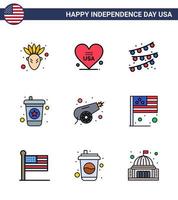 9 kreativ USA ikoner modern oberoende tecken och 4:e juli symboler av dag krig fest dekoration kanon soda redigerbar USA dag vektor design element