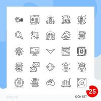 Modernes Paket mit 25 Symbolen umreißt Symbole, die auf weißem Hintergrund für die Gestaltung von Websites isoliert sind vektor