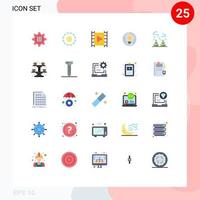 universelle Symbolsymbole Gruppe von 25 modernen flachen Farben der Umgebung kreative Mediaplayer Kreisbirne editierbare Vektordesign-Elemente vektor