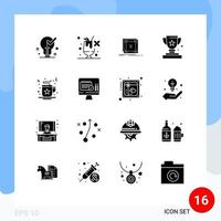 moderner Satz von 16 soliden Glyphen-Piktogrammen von editierbaren Vektordesign-Elementen des Trophäen-Business-Error-Award-Servers vektor