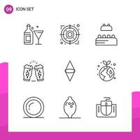 Outline Icon Set Packung mit 9 Zeilensymbolen isoliert auf weißem Hintergrund für reaktionsfähiges Website-Design, Druck- und mobile Anwendungen vektor