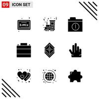 Pixle Perfekter Satz von 9 soliden Symbolen Glyphen-Icon-Set für die Gestaltung von Websites und die Schnittstelle für mobile Anwendungen vektor