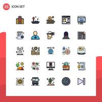 Aktienvektor-Icon-Pack mit 25 Zeilenzeichen und Symbolen für Bildschirm-Blog-Investitionsartikel-Tool editierbare Vektordesign-Elemente vektor