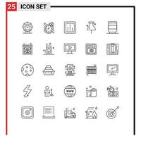 Stock Vector Icon Pack mit 25 Linienzeichen und Symbolen für Soda-Bier-Diagramm-Pin-Position editierbare Vektordesign-Elemente
