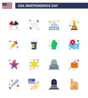 16 USA platt packa av oberoende dag tecken och symboler av religion trofén fest tilldela Wisconsin redigerbar USA dag vektor design element