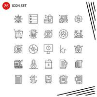 Sammlung von 25 Vektorsymbolen im Linienstil Pixel perfekte Gliederungssymbole für Web- und Mobilliniensymbolzeichen auf weißem Hintergrund 25 Symbole vektor