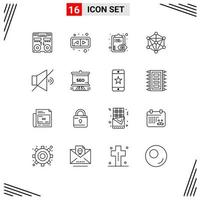 Aktienvektor-Icon-Pack mit 16 Zeilenzeichen und Symbolen für Lerndaten von Lautsprechermaschinenauge editierbare Vektordesign-Elemente vektor