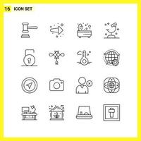 16 Symbolsatz einfache Liniensymbole Umrisszeichen auf weißem Hintergrund für Website-Design, mobile Anwendungen und Printmedien vektor