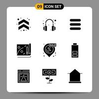 9 schwarze Symbolpaket-Glyphen-Symbole Zeichen für ansprechende Designs auf weißem Hintergrund 9 Symbole festgelegt vektor