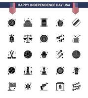 Aktienvektor-Symbolpaket des amerikanischen Tages 25 solide Glyphenzeichen und -symbole für Chips, Lebensmittel, Wahrzeichen, schnell, amerikanisch, editierbare Vektordesign-Elemente für den Tag der USA vektor