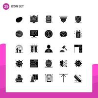 Stock Vector Icon Pack mit 25 Zeilenzeichen und Symbolen für Schutzkamera Tauchlehrer sichere Kamera editierbare Vektordesign-Elemente