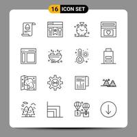 16 schwarze Symbolpaketumrisssymbole Zeichen für ansprechende Designs auf weißem Hintergrund 16 Symbole festgelegt vektor