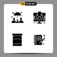 4 schwarze Icon-Pack-Glyphen-Symbole Zeichen für ansprechende Designs auf weißem Hintergrund 4 Icons gesetzt vektor