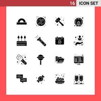 universell ikon symboler grupp av 16 modern fast glyfer av kaka mål slå kvinna Kolla på utrustning redigerbar vektor design element