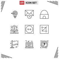 Stock Vector Icon Pack mit 9 Zeilen Zeichen und Symbolen für Sanitär-Pipe Time House Moschee editierbare Vektordesign-Elemente