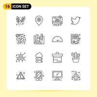 16 användare gränssnitt översikt packa av modern tecken och symboler av mat Twitter pengar social pengar redigerbar vektor design element