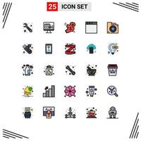 25 kreative Symbole moderne Zeichen und Symbole der Dokumenthilfe-Kartenfenster-App editierbare Vektordesign-Elemente vektor