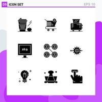 Stock Vector Icon Pack mit 9 Zeilenzeichen und Symbolen für Freunde HD Shopping Display Toaster editierbare Vektordesign-Elemente