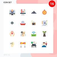 satz von 16 modernen ui-symbolen symbole zeichen für zeit schnelle berguhr sonne editierbares paket kreativer vektordesignelemente vektor