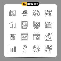 16 schwarze Symbolpaketumrisssymbole Zeichen für ansprechende Designs auf weißem Hintergrund 16 Symbole festgelegt vektor
