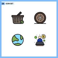 Gruppe von 4 gefüllten flachen Farbzeichen und Symbolen für bearbeitbare Vektordesign-Elemente für Online-Donut-App-Konten kaufen vektor