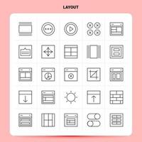 Umriss 25 Layout Icon Set Vektor Line Style Design Schwarze Icons Set Linear Piktogramm Pack Web und mobile Geschäftsideen Design Vektor Illustration