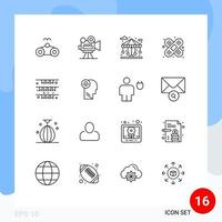Stock Vector Icon Pack mit 16 Linienzeichen und Symbolen für Girlandenbanner Gebäude Verletzungshilfe editierbare Vektordesign-Elemente