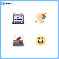 Bearbeitbares Vektorlinienpaket mit 4 einfachen flachen Symbolen von Media-Pfannkuchen-Marketinglösung Emojis bearbeitbare Vektordesign-Elemente vektor