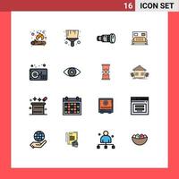 Stock Vector Icon Pack mit 16 Zeilenzeichen und Symbolen für Musik-Audiokamera-Servicebett editierbare kreative Vektordesign-Elemente