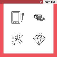 Aktienvektor-Icon-Pack mit 4 Zeilenzeichen und Symbolen für mobile Informationsdesign-Rechner Diamant-editierbare Vektordesign-Elemente vektor