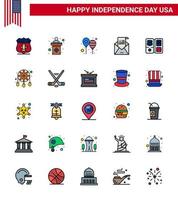 satz von 25 usa-tag symbolen amerikanische symbole unabhängigkeitstag zeichen für mail gruß luftballons umschlag amerika flagge editierbare usa tag vektor design elemente