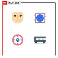 Benutzeroberflächenpaket mit 4 grundlegenden flachen Symbolen von Emotionen finden Erdverbindungen Jäger editierbare Vektordesign-Elemente