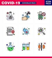 Corona-Virus-Krankheit 9 gefüllte Linie flache Farbe Icon Pack saugen als Blut medizinisches Verbot Versicherung Gesundheit virales Coronavirus 2019nov Krankheitsvektor-Designelemente vektor