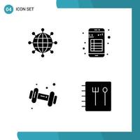Stock Vektor Icon Pack mit 4 Zeilenzeichen und Symbolen für Business-Diät moderne Schnittstelle Fitness editierbare Vektordesign-Elemente