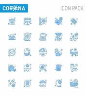 enkel uppsättning av covid19 skydd blå 25 ikon packa ikon inkluderad kapsel tid sjukhus tecken puls slå viral coronavirus 2019 nov sjukdom vektor design element